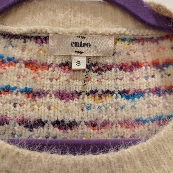 Chunky Knit Pullover Sweater Rainbow Checkered Fuzzy SZ Small - Picture 2 of 9